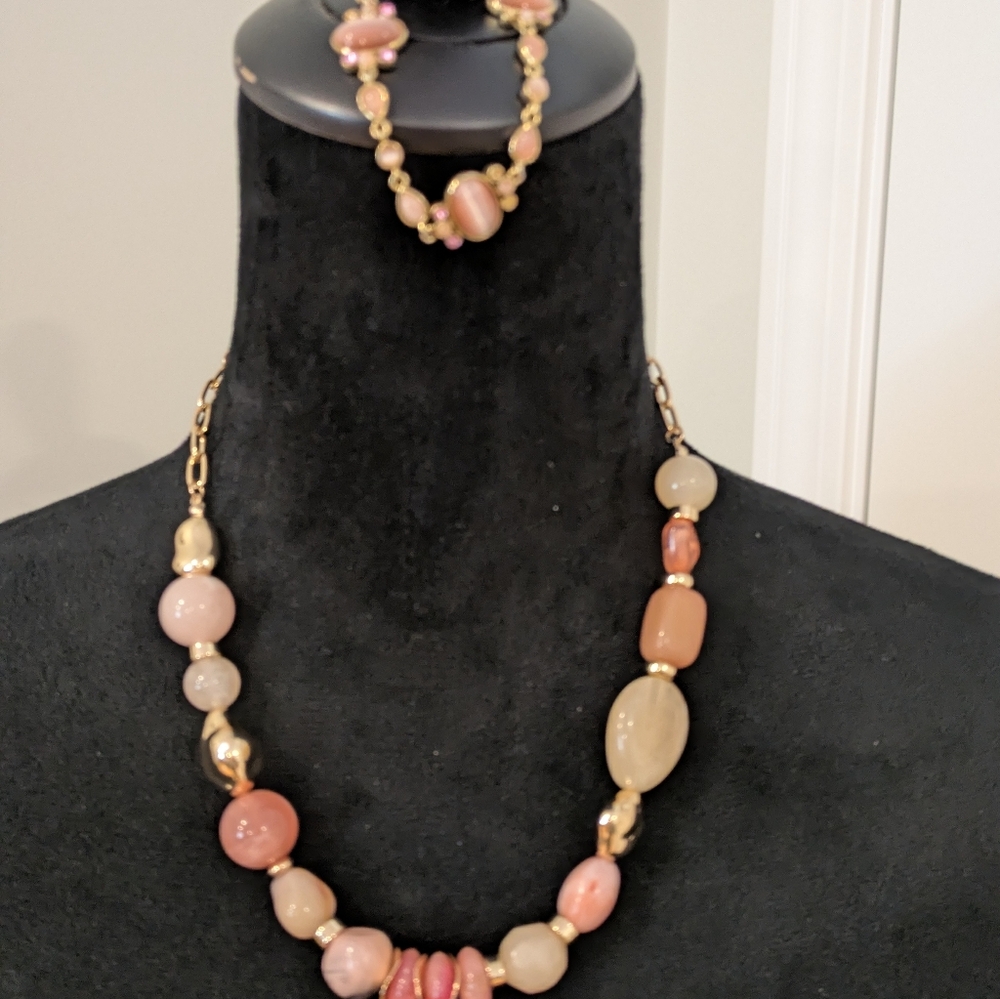Set Of 2. Multicolor 20" Necklace And 7.5" Bracelet